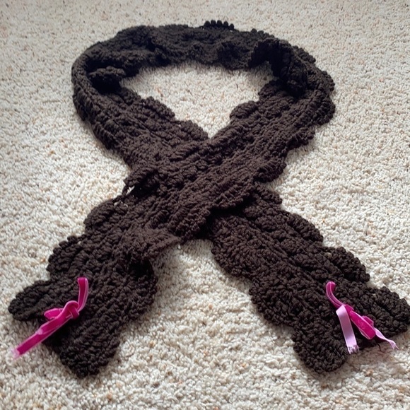Three Bird Nest Accessories - Three Bird Nest Brown Crochet Scarf